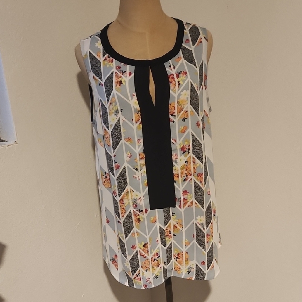 CAbi Floral Chevron Tank Top - Black, White, and Yellow